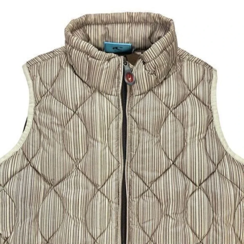 O'Neill Transit Quilted Puffer Vest Women S Tan Brown Striped Goose Down Outdoor